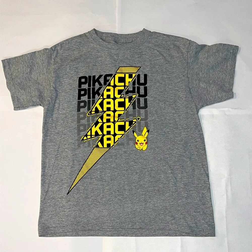 Pokemon Kids Pikachu Cotton Blend Grey Character T-shirt Size L